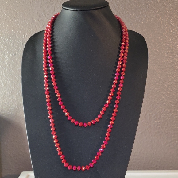 China Jewelry - Opera Length Red Faceted Crystal Beaded Necklace NWT